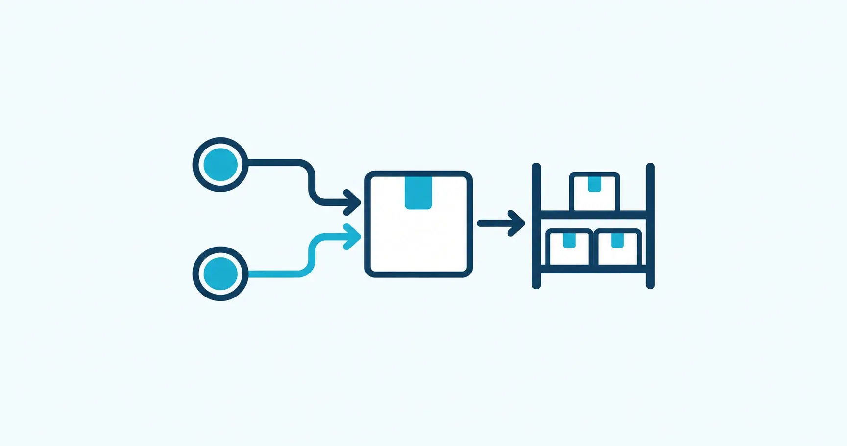 Two alternative supply routes lead to a carton and a small shelf holding buffer stock.